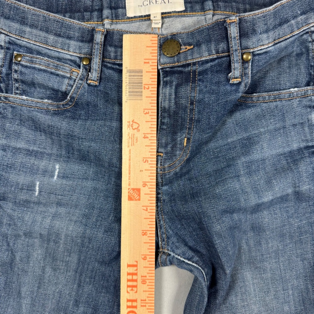 THE GREAT The Almost Skinny Jeans Blue Distressed Knee Size 25 - Picture 9 of 10